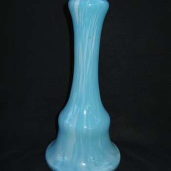 Rindskopf Stunning blue with white spatter cased glass bud vase Sterling Silver rim  - Art Glass