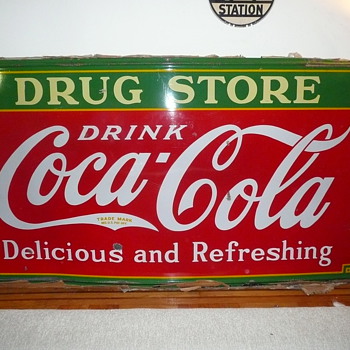 1935 Coca Cola Drug Store Sign American Icon Classic 4' by 8' Porcelain - Coca-Cola