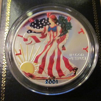 2001 Color Silver American Eagle Coin and 1989 Berlin Wall Germany Coin - US Coins