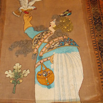 Art Nouveau tapestry with coloured glass gems - Art Nouveau