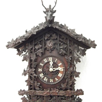 J.B.Beha: Stunning heavily carved Fusee wall cuckoo clock,. Ca. 1864 - Clocks