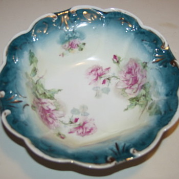 Limoge?Nippon? Porcelain Bowl Huge Pink Roses Scalloped Rim