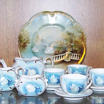 RS Prussia toy tea set with swans