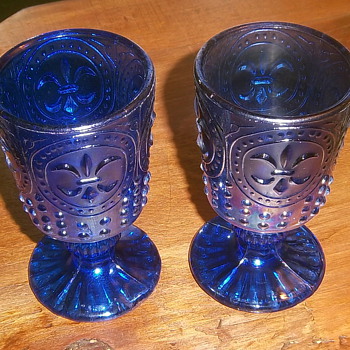 Blue Carnival Glass Goblets - Glassware