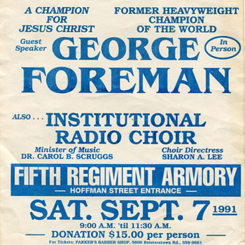 Flyer Advertising George Foreman as a Guest Speaker at a Religious Event