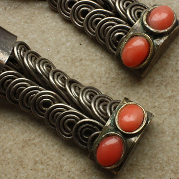 Art Deco solid silver earrings with coral
