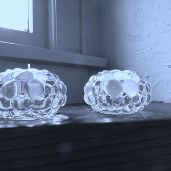 Orrefors' "Raspberry"/Hellon Crystal Votives & Kosta Boda "Snowball" Votive - Art Glass