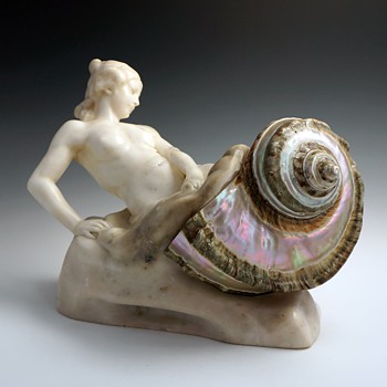 Franz Peleska-Lunard Art Nouveau Alabaster & Shell Sculptural Lamp - Art Nouveau