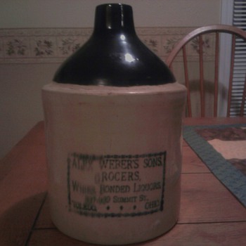 Late 1800s/Early 1900s Alex Weber's Sons Grocers Stoneware Whiskey Jug - Art Pottery