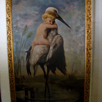 Boy Riding Stork Art
