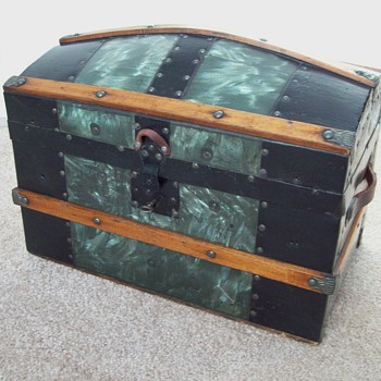 Metal Covered Toy or Doll Trunk - Furniture