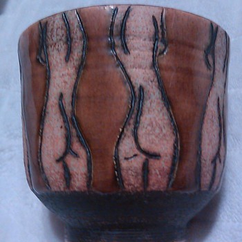 Salt glazed carved pottery mystery pot - Art Pottery