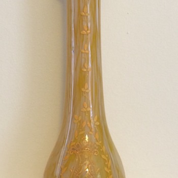 Yellow and white enamelled thorn foot bud vase heraldic shield - Art Glass