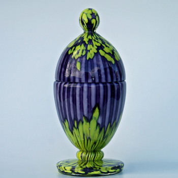 Welz Stripes & Spots Purple and Yellow egg shaped lidded jar - Art Glass