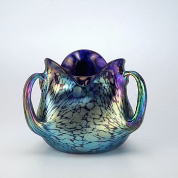 Loetz Cobalt Blue Papillon Vase with Three Extruded Handles - Art Glass