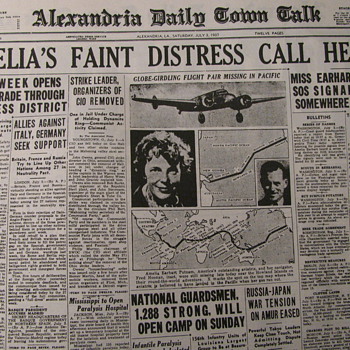 Emelia Earhart Front Page Article - Paper
