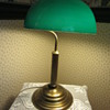 'Very old brass table lamp with green glass shade
