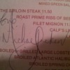 autographed menu from NYC