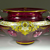 Josephinenhütte enameled glass bowl with applied handles and prunts, ca. 1900