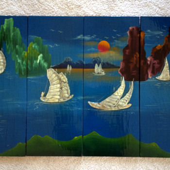 hand painted Mother Of Pearl  Asian Wood Panels  - Asian