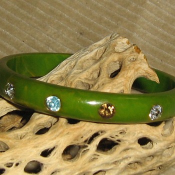 Repaired bakelite bangle w/rhinestones - Costume Jewelry