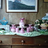 Victorian Pink Satin Quilted Water Pitcher set