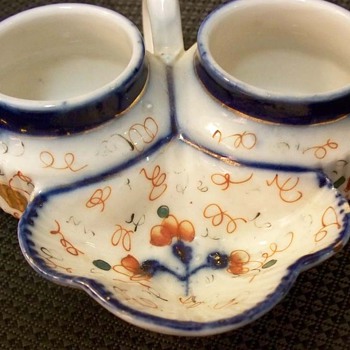 Ceramic 3-Spice Server bowl - Flow Blue, Reds, and Gold colors