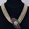 Cultured Fresh Water Pearl Necklace with 1.26cts Diamonds & Carved Rubies, Sapphires & Emeralds in 18k