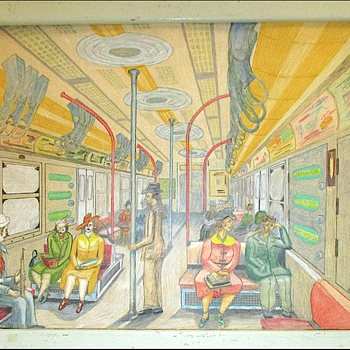 Folk Art Drawing of a New York City Subway Car by Frank DeSio 1958 - Visual Art