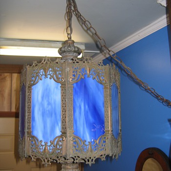 Antique Blue Slag Hanging Lamp 