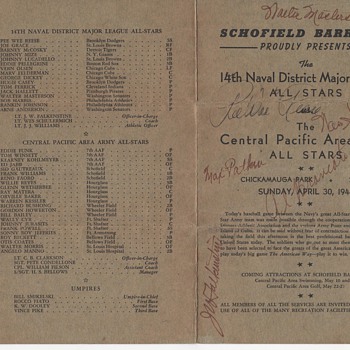 Wartime Baseball Scorecard Autographed by Pee Wee Reese