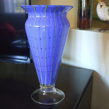 Colourful Blue with Yellow Stripes URN-Shaped VASE- Italian or Bohemian? - Art Glass