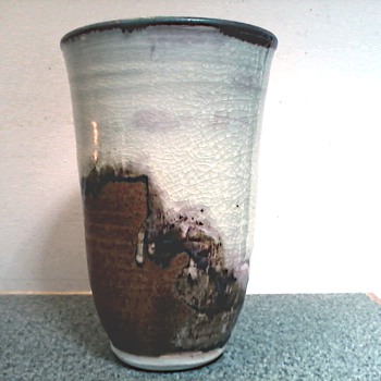 Lois Van Vleet Tall Vase /Drip Glaze Decoration / Signed and Dated / Circa 2006 - Art Pottery
