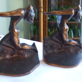 ART DECO BRONZED BOOKENDS "Nude With Outstretched Arms" Variety?