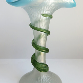 Rindskopf Blue Martele vase with Aventurine Serpent - Art Glass