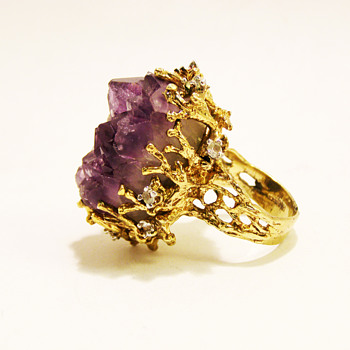 Vintage Panetta Extra Large Raw Amethyst Brutalist Ring