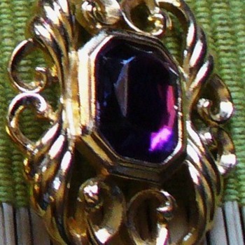 Purple Stone and Gold Filigree Pin