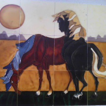  Framed Art Tile Mural Of Horses