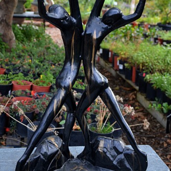 Large Pottery Statue - Black and Gold - Dancers - Art Pottery