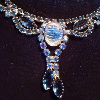 Cobalt Blue Rhinestone Festoon Necklace 1950s - Costume Jewelry