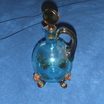 Blue glass with applied amber lion heads - Art Glass
