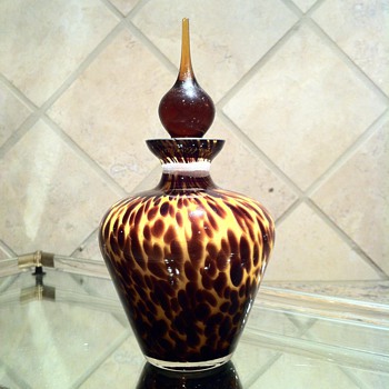 Murano Leopard Perfume Bottle & vintage dresser tray - Art Glass