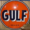 Gulf Double Sided Porcelain Sign...Dealer 1956...Three Colors