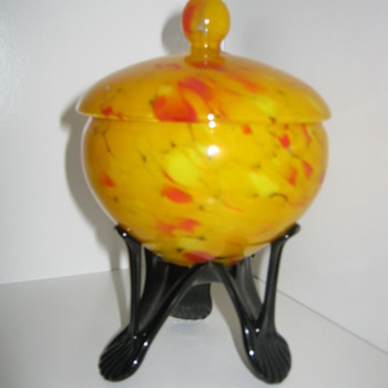 Czechoslovakia Glass Strutted Covered Candy Dish's Kralik - Art Glass