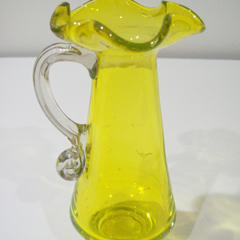 Yellow Handblown Glass Pitcher - Art Glass