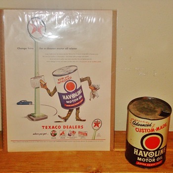 Texaco Havoline Motor Oil ad with 20-20W Oil Can - Petroliana