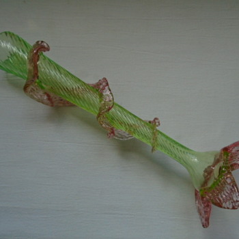 Uranium Glass Vase with Pink Frill and Feet - Art Glass