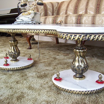 Italian Marble "S" Shaped Coffee Table w/ Gold Inlay - Furniture