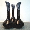 Van Briggle Jet Black and Sea Foam Drip Glaze Triple Bud Vase / Marked / Circa 1960's