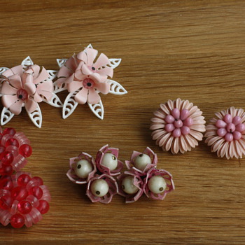 Pink and yellow plastic earrings